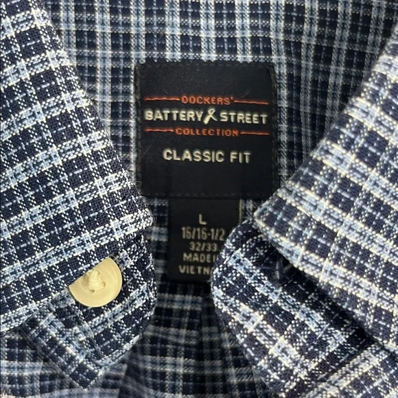 Men's Dockers Battery Street Blue Checkered Shirt Size Large - Picture 2 of 5
